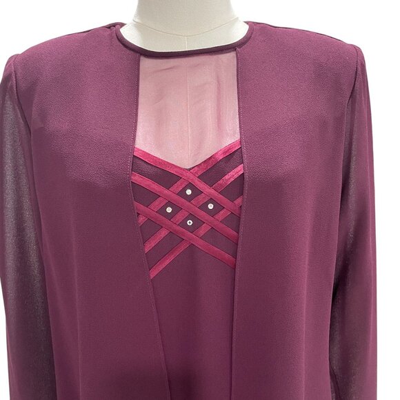 Patra Burgundy Evening Dress Jacket Overlay Womens Size 8 Elegant Formal Wedding - Picture 8 of 9